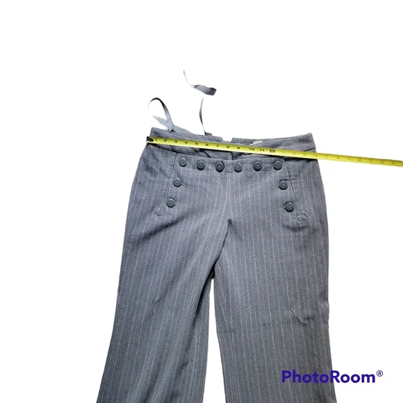 Anthropologie elevenses Grey Pin-Stripe Wide Leg Sailor Pants Size 8 - Picture 7 of 7